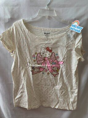 HELLO KITTY & FRIENDS Polka Dot Short Sleeve Tee in Ivory/Pink Sz MEDIUM